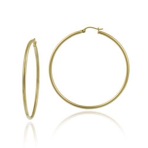 18k Yellow Gold Plated Sterling Silver Polished 2x50 Clicktop Hoop Earrings