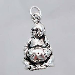 Three Dimensional Small Happy Fat Buddha Pendant or Charm in Sterling Silver, #11522