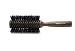 Dark wood round brush with reinforced boar bristles designed for coarse hair. Comfortable ergonomic handle design.