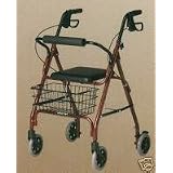 Rolla Deluxe Folding Rollator with Basket and Padded Seat - Burgundy