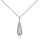 Eve's Addiction Sterling Silver Elegant CZ Teardrop Necklace