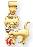 Cat With Ball Charm, 14K Yellow Gold
