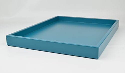 Decorative Tray Teal Blue Matte Lacquer 18 in. by 14 in. Shallow Low-profile Tray