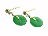 Green Jade Mini Donut Drop Earrings, 14k Gold