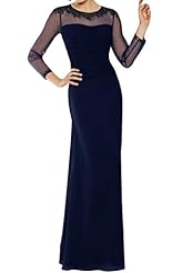 Long Sleeves Chiffon/Tulle Natural   Waistline Sheath Jeweled Beaded  Dress