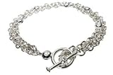 14K White and Yellow Gold Double Strand Link Bracelet with a Toggle Clasp, Enhanced with Bezel Set Diamonds.