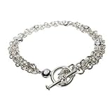 14K White and Yellow Gold Double Strand Link Bracelet with a Toggle Clasp, Enhanced with Bezel Set Diamonds.