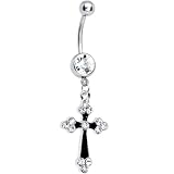 Clear Gem Black Gothic Cross Belly Ring
