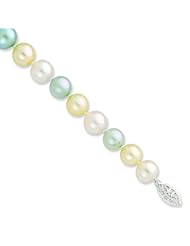 Sterling Silver 24in 9-10mm Blue & White Freshwater Cultured Pearl Necklace.