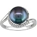 Silver Black FW Pearl and 1/10ct TDW Diamond Ring (9-10 mm)