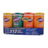 Clorox 312 Disinfecting Wipes 4 Bottle Value Pack:1 Fresh Scent, 2 Lemon Fresh, 1 Orange Scent (78 Wipes Per Canister - 312 Wet Wipes Total)