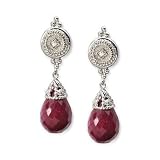24.00ct t.w. Ruby Briolette Earrings, Diamond Accent In 14k White Gold