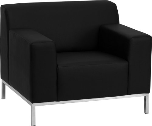 Flash Furniture ZB-DEFINITY-8009-CHAIR-BK-GG Hercules Definity Series Contemporary Black Leather Chair with Stainless Steel Frame On Sale