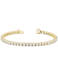 14KT Yellow Gold Sophisticated Diamond Tennis Bracelet featuring 65 Prong Set Round Brilliant Cut Diamonds in Basket Style Settings. 3 1/4 CTW