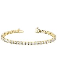14KT Yellow Gold Sophisticated Diamond Tennis Bracelet featuring 59 Prong Set Round Brilliant Cut Diamonds in Basket Style Settings. 4 1/8 CTW