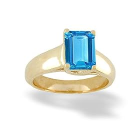 14K Yellow Gold Genuine Emerald-cut Blue Topaz Solitaire Ring by Jewels For Me