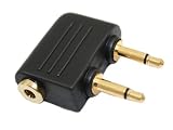 iTALKonline GOLD Aircraft / Airplane / Airline Headphone Adaptor - Twin 3.5mm Mono Jack Plugs to 3.5mm Stereo Jack Socket - For use on most all major airlines