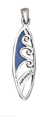 Sterling Silver Surfboard "HAWAII" Pendant