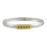 18k Gold Plated And Sterling Silver Peace Plaque Inspirational Flex Bangle Bracelet
