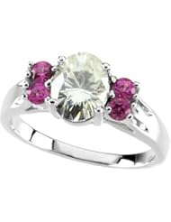 Ann Harrington Jewelry 14k White Gold 1 1/2 Ct (8x6 Mm) Oval Charles & Covard Created Moissanite And Chatham Pink Sapphire Ring