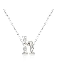 Alexander James White Gold Rhodium Plated Micro Pave Cubic Zirconia H Initial Pendant with Lobster Clasp set in Silvertone All pendants come with 16 Inch chain.
