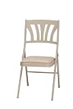 Meco Samsonite Deluxe Buff Lace And Sand Fan Back Dining Height Folding Chair With Square Seat