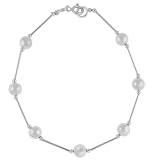 Sterling Silver Tarnish-Free Bar Bead Bracelet, 7.5"