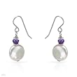 Earrings With 0.70ctw Precious Stones - Genuine Amethysts and Mother of pearls Crafted in 925 Sterling silver Length 30mm