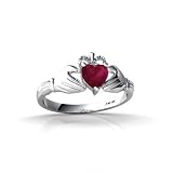 14K White Gold Genuine Heart Ruby Celtic Claddagh Ring