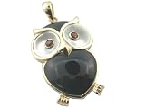 Onyx and Mother Of Pearl Sage Owl Pendant, 14k Gold