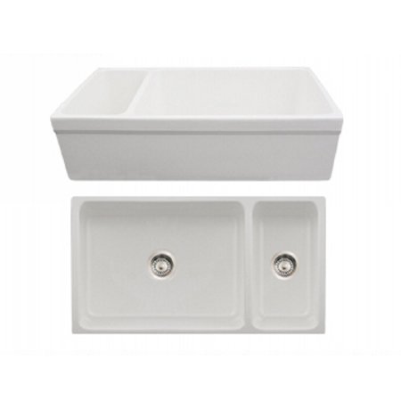 Whitehaus WHQDB542-WH Farmhaus Large Quatro Alcove 36-Inch Reversible Fireclay Sink, White