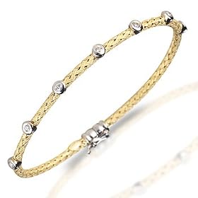 18 Kt Yellow Gold Handwoven Mesh Bezel-Diamond Bangle by WristRocks