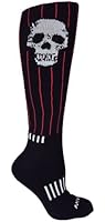 MOXY Socks Knee-High Black with Red Pinstripes Skater WAR SKULL Skater Socks