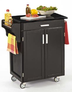 Kitchen: Kitchen Cart with Granite Top  Black Small 