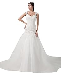 A-line V-neck Dropped   Waistline Organza/Tulle Floor Length Lace  Dress