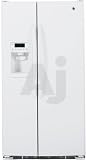 GE GSHF3KGXWW 23.2 cu. ft. Side by Side Refrigerator with 3 Glass Shelves, Clear Gallon Door Storage, 2-Stack Drawer System and External Ice/Water Dispenser: White