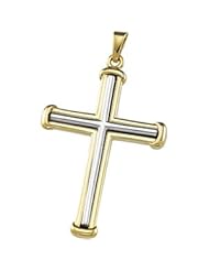 Clevereves 14K Yellow Gold White Gold 34.75 X 25.00 mm Two Tone Cross Pendant