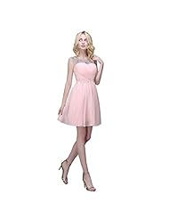 Chiffon Short Crystal Beaded Backless Ruched Scoop Neck Bridesmaid Dress/Prom Dress 