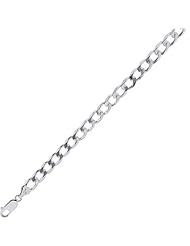 sterling silver rhodium plated 22" 7.0mm polish diamond cut curb chain with lobster clasp 22 inches long