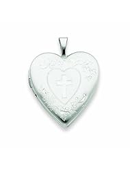Genuine 14K White Gold 20mm White Gold Cross With Diamond Cut Heart Locket 2 Grams Of Gold 100% Satisfaction Guaranteed.