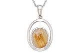 1 3/8 Carat Cabochon Rutilated Quartz 14K White Gold Pendant w/Chain