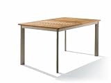 Sieger 687/C Ausziehtisch mit Tischplatte aus Plantagen-Teakholz, 152 / 210 x 92 cm, Gestell Aluminium champagner