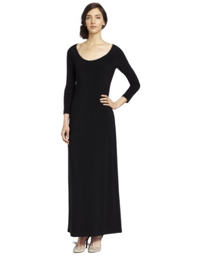 KAMALIKULTURE Women's Long Sleeve Henley Maxi Dress, Black, Medium