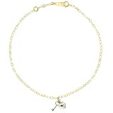 Bonded 14k Two-Tone Gold and Silver Heart and Key Anklet
