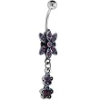 Antique Silver Violet Gem Organza Dangle Belly Ring