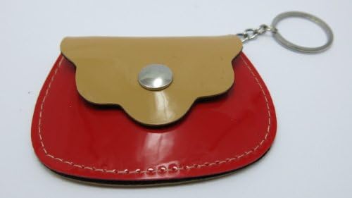Key Chain Purse for Coin - Red & Beige