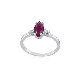Sterling Silver 10x5 Marquis Dyed Ruby and Diamond-Accent Ring, Size 8 by