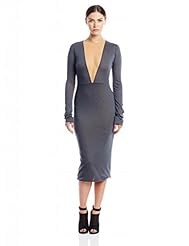 V-neck Mesh Piping Leather/Jersey/Wool  Dress