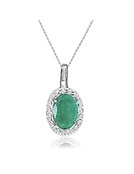 14K White Gold Oval Emerald and Diamond Pendant (1/2ct tw. 18" chain)