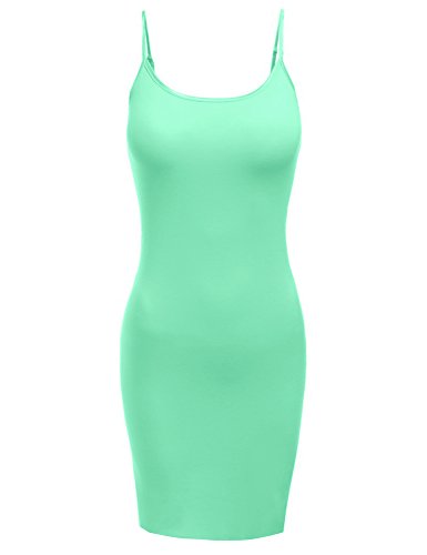 TL Women's Nylon or Cotton Basic Spaghetti Strap Seamless Active Cami Slip Dress (LARGE, SAGE)
